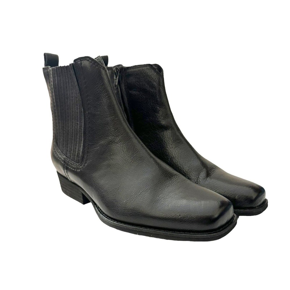 Zodiac ARROW Black Leather Square Toe Side Zip Ankle Boots Women's Size 6.5 M